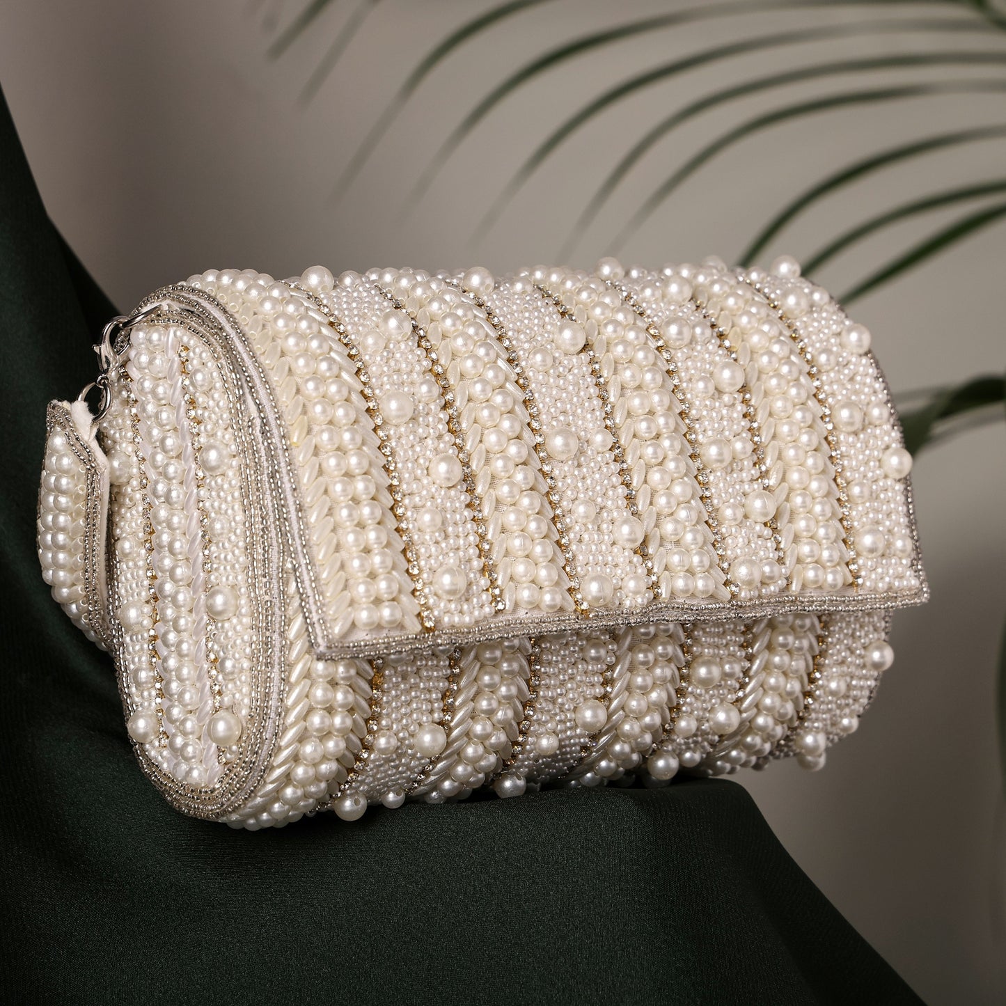 Mehfil Handcrafted Pearl-Embellished Flap with Detachable Handle