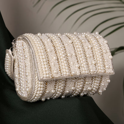Mehfil Handcrafted Pearl-Embellished Flap with Detachable Handle