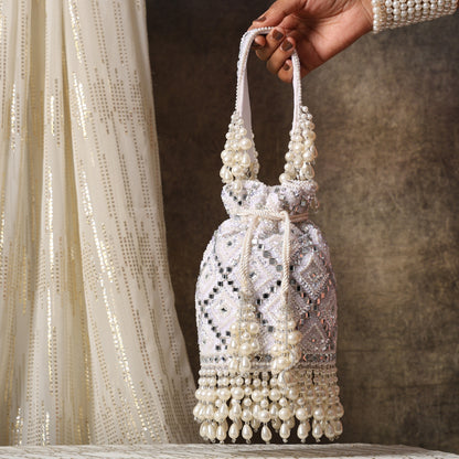 Motiya Potli Exquisite Hand-Embellished Potli Bag with Intricate Bead & Mirror Detailing