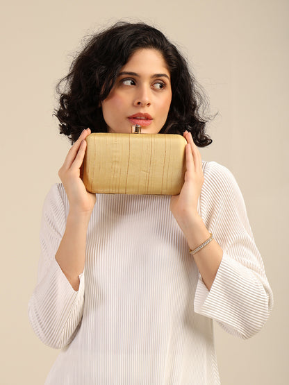 Eterna Chic Elegant Striped Box Clutch with Detachable Chain Strap