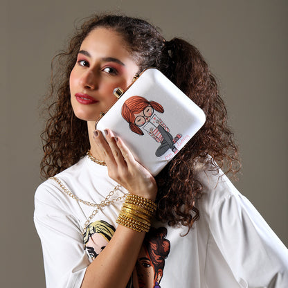 Nerd Babe – Quirky White Clutch for Cute & Sassy Vibes