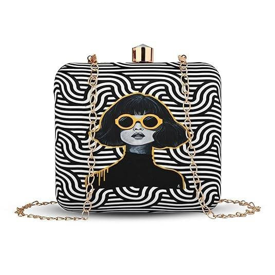Bold Vibes Women's Designer Clutch Bag – Quirky Printed Box Purse with Detachable Sling | Trendy Party Handbag for Girls & Women