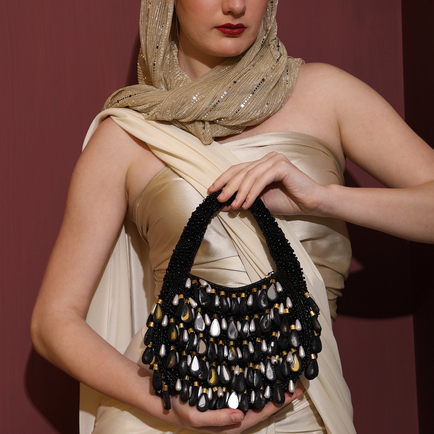 Chandni Luxury Beaded Flap Bag with Decorative Teardrops