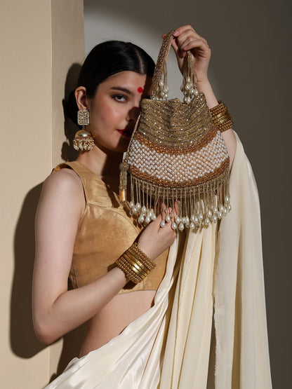 Gold Gleam Handcrafted Potli Bag with Pearl Tassels for Women
