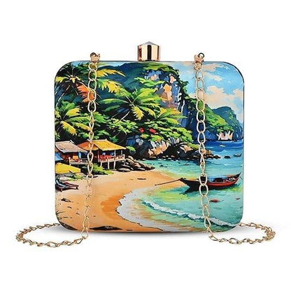 Tropical Beach Clutch Bag – Island Paradise Print Sling for Women | Coastal Vacation-Inspired Designer Handbag
