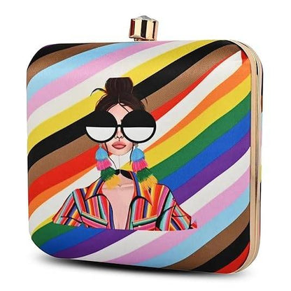 Rainbow Rebel Convertible Clutch Bag - Quirky Printed Sling Purse for Women & Girls