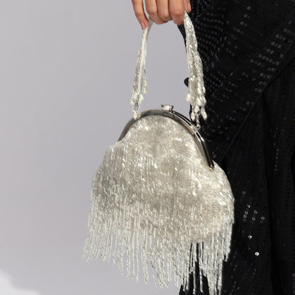 Chandrika – Handcrafted Silver Fringe Batua Bag | Party Wear & Ethnic Glam