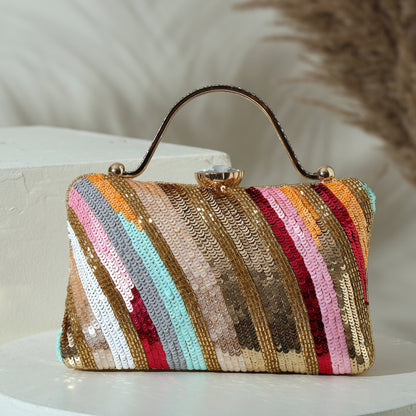 Glimmer Stripe Women's Sparkle Framed Clutch | Ladies Purse Handbag