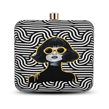 Bold Vibes Women's Designer Clutch Bag – Quirky Printed Box Purse with Detachable Sling | Trendy Party Handbag for Girls & Women