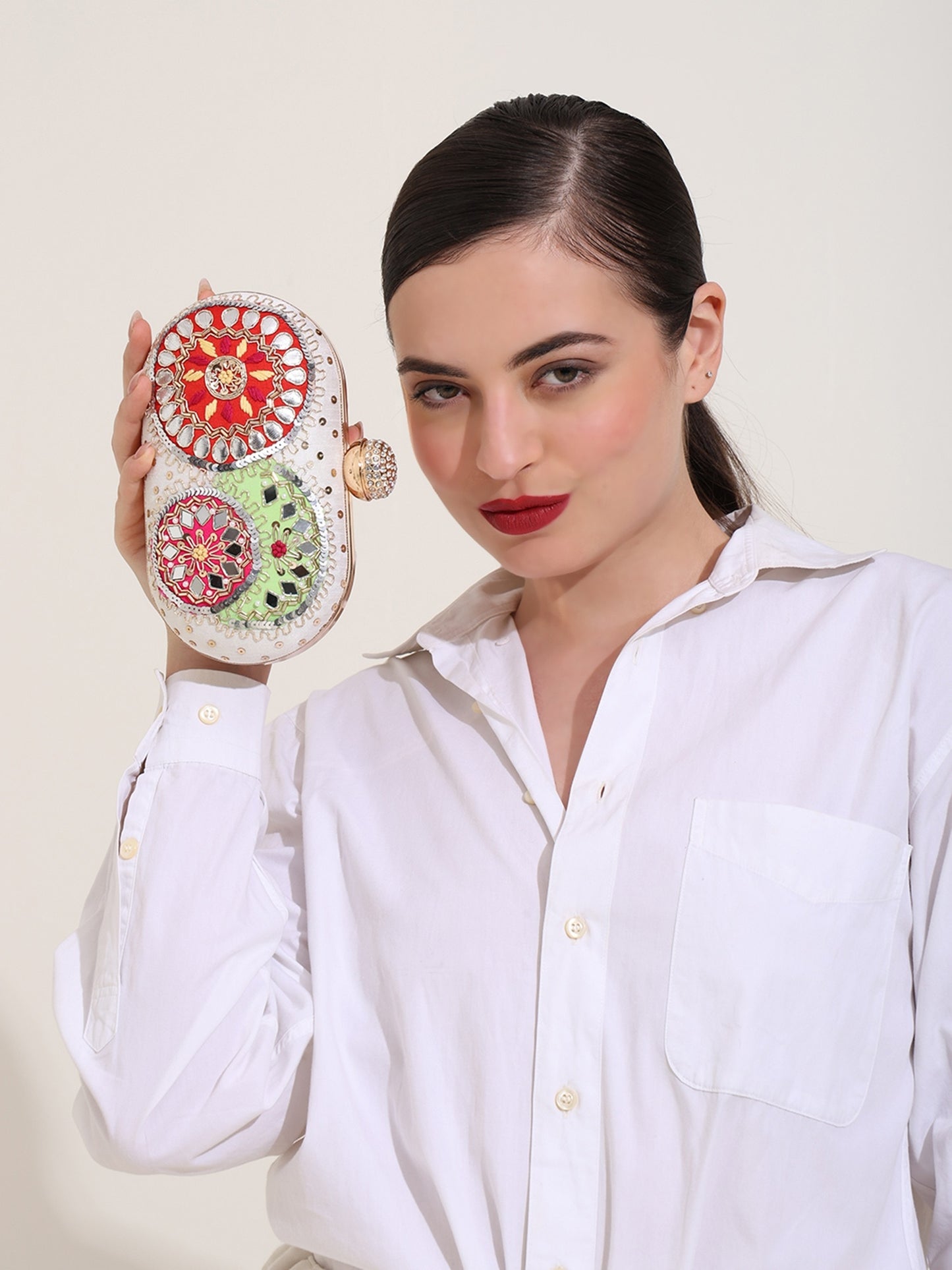 Mirage Bloom Women's Handcrafted Embroidered Clutch Purse