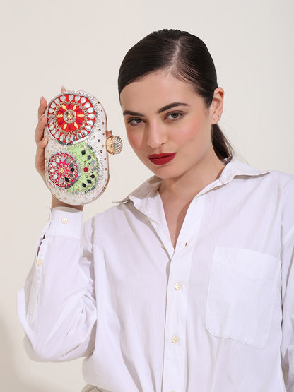 Mirage Bloom Women's Handcrafted Embroidered Clutch Purse