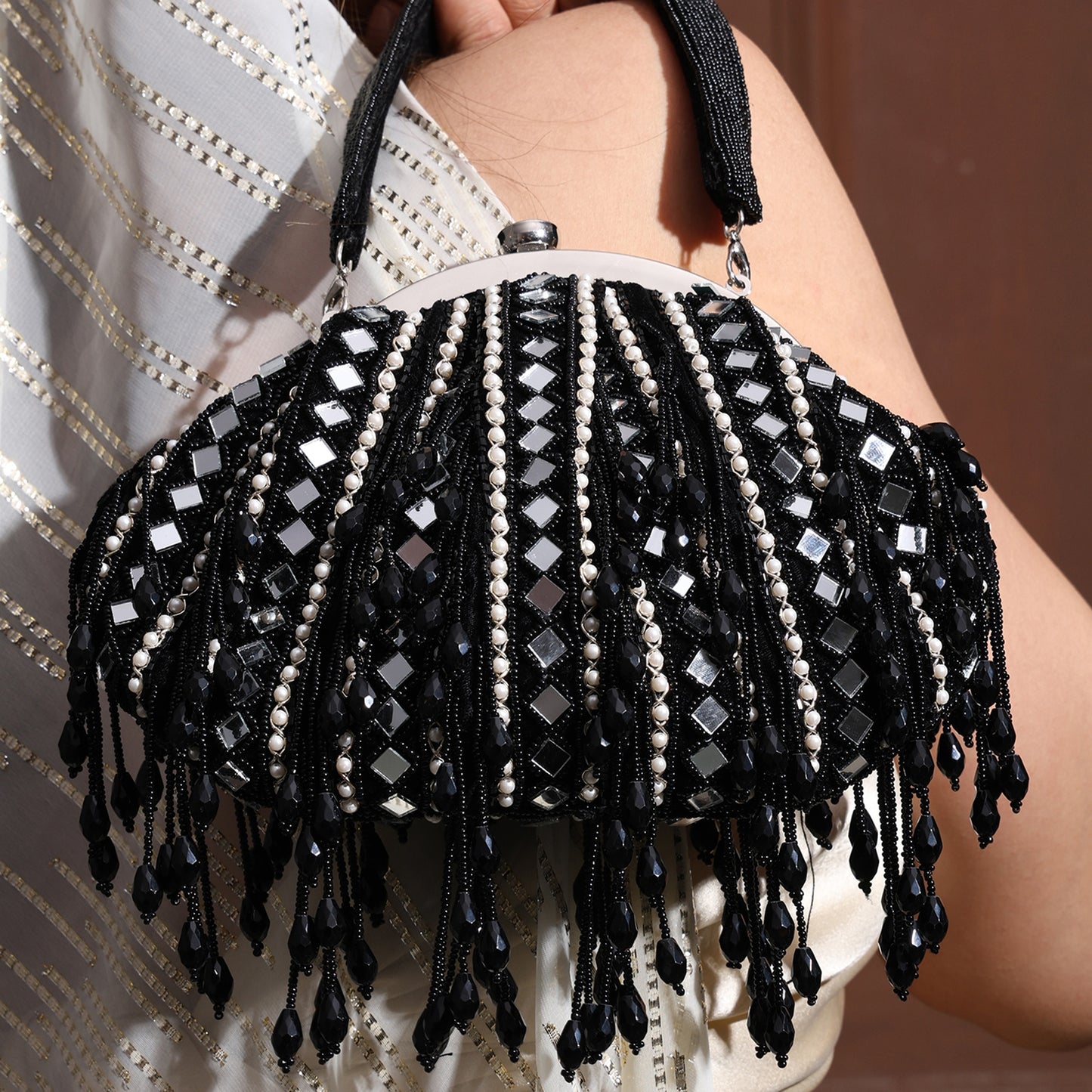 Sheesha – Handcrafted Batua Bag with Mirror Work & Beaded Tassels