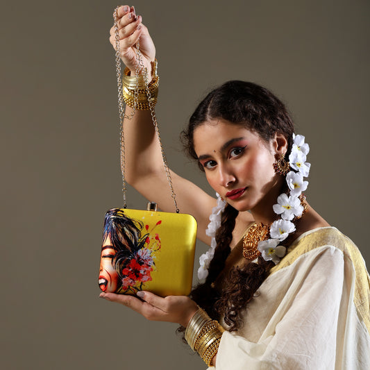 Zehar Laughter – Vibrant Yellow Clutch with Artistic Joy