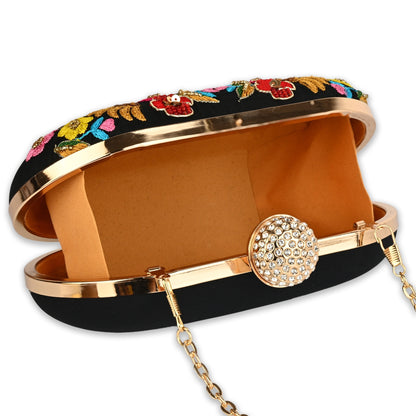 Crimson Feather Women's Box Clutch Purse Bag with sling chain