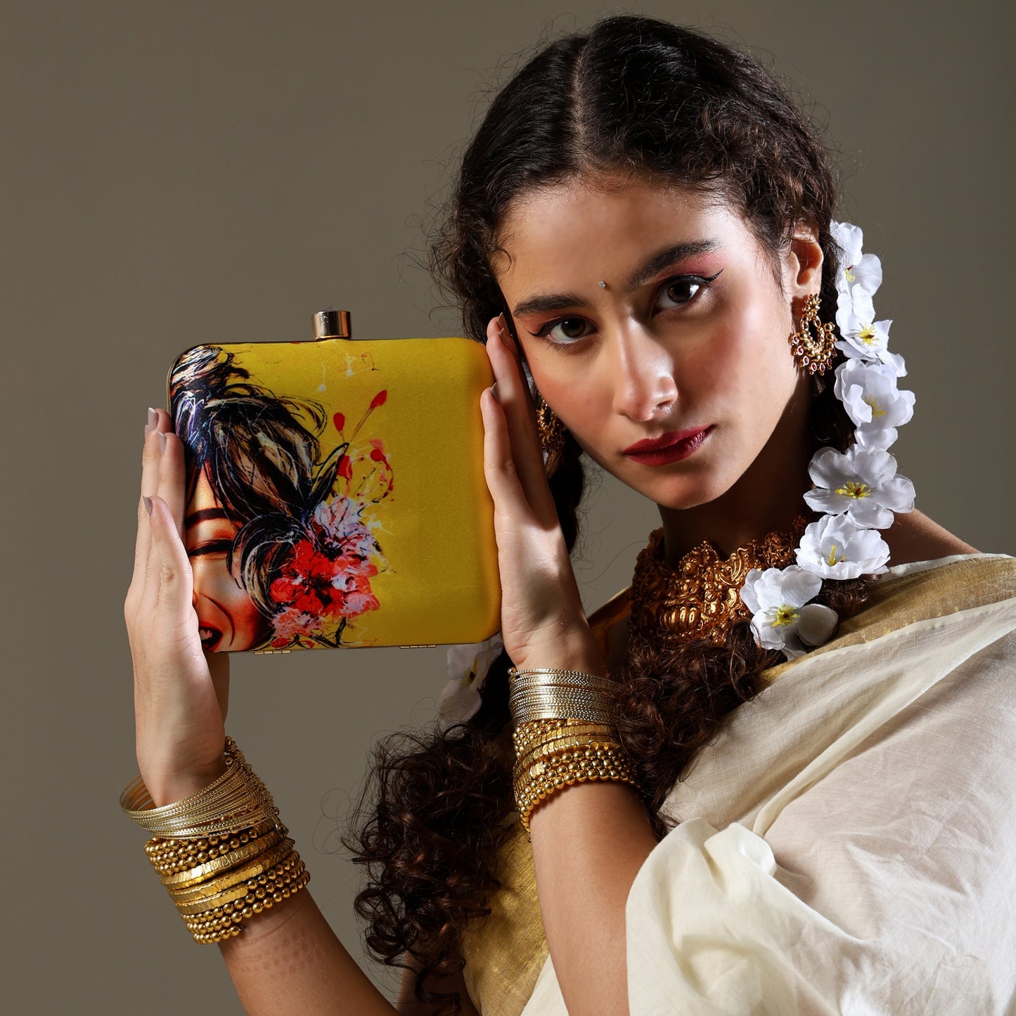 Zehar Laughter – Vibrant Yellow Clutch with Artistic Joy