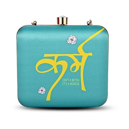 Karma Mirror Quote Clutch Bag – Bold Statement Purse with Detachable Chain for Women