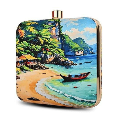Tropical Beach Clutch Bag – Island Paradise Print Sling for Women | Coastal Vacation-Inspired Designer Handbag